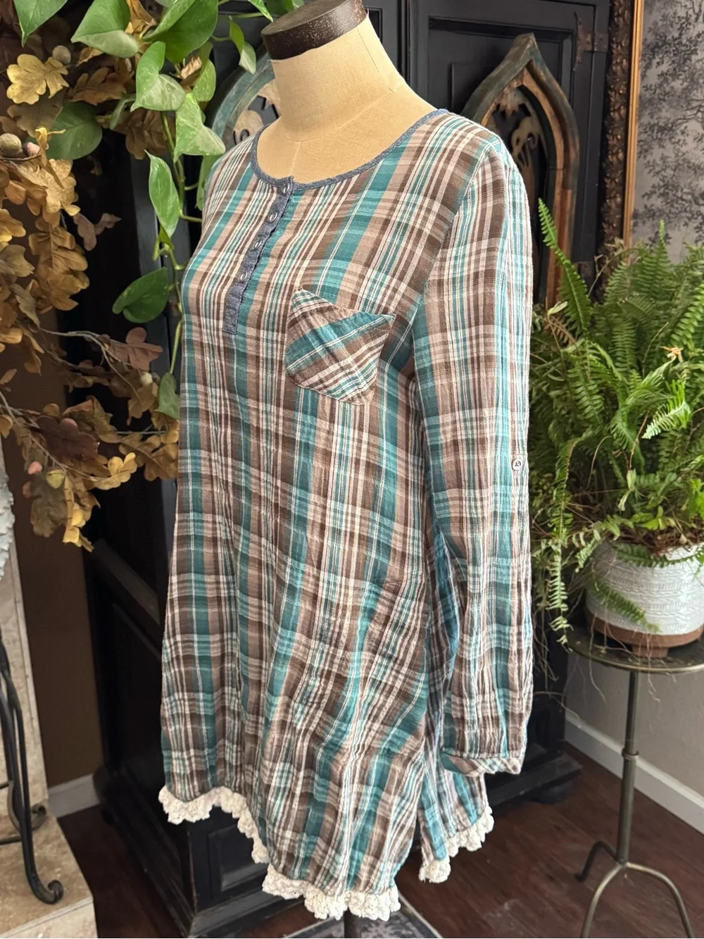Altar’d State Plaid Cotton Tunic Dress Small Cottagecore Prairie Boho Whimsigoth